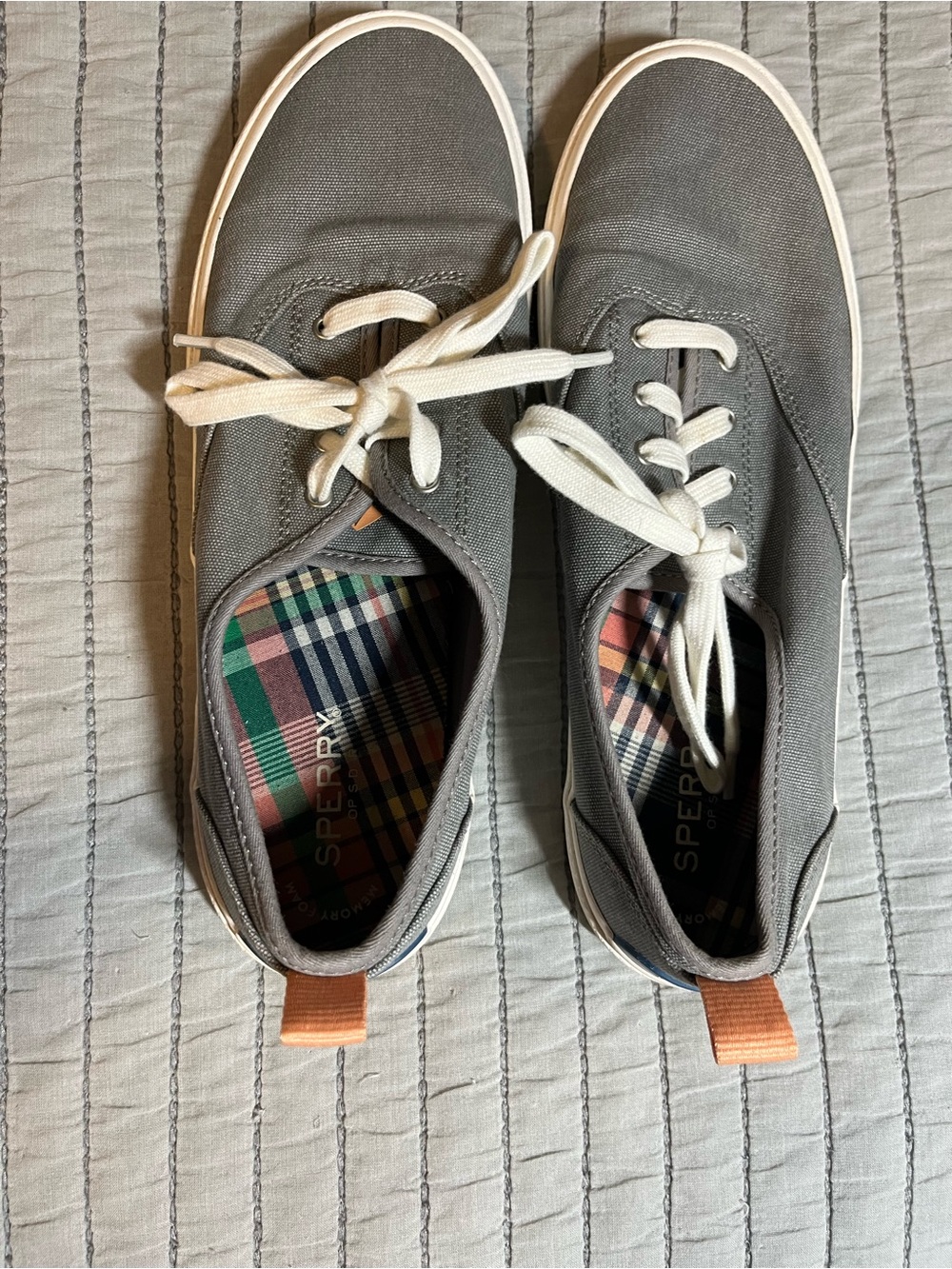 Sperry Gray Canvas Low-Top Sneakers with White Laces